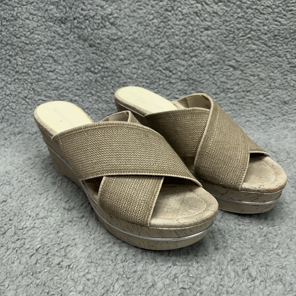Donald J Pliner Dani Wedge Sandals Womens 6.5 M Beige‎ Platform Stretch Straps